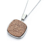 Sterling Silver Necklace with Square Cut Copper Druzy Stone PendantAnd Pendant Dimensions of 30MMx22MM