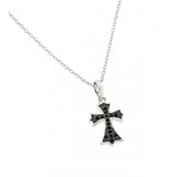 Sterling Silver Necklace with Elegant Cross Pendant Inlaid with Black Czs on Black Plated SettingAnd Chain Length of 16 -18  AdjustableAnd Pendant Dimensions: 22.9MMx11.3MM