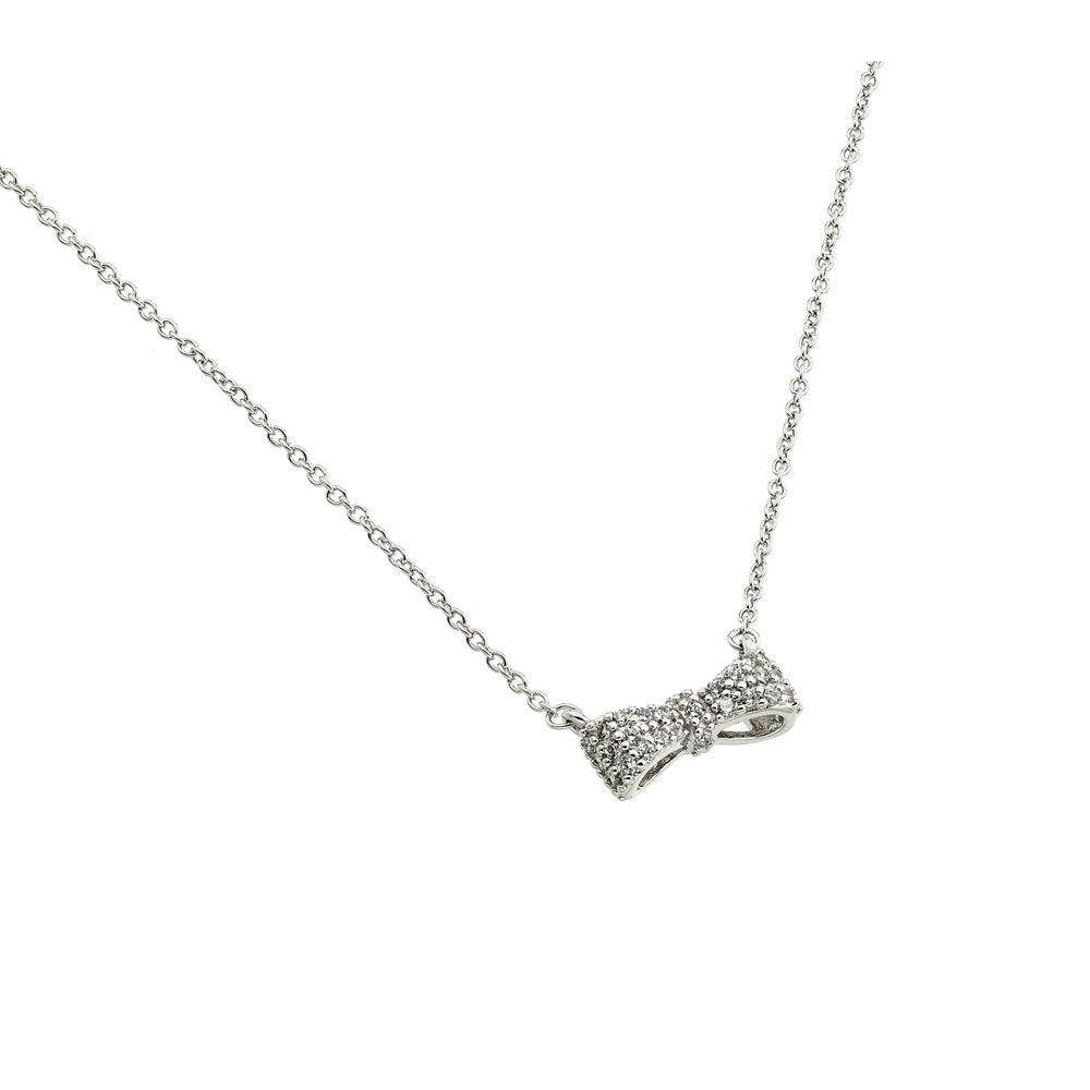 Sterling Silver Necklace with Small Paved Czs Flower PendantAnd Pendant Dimensions of 10MMx7MM