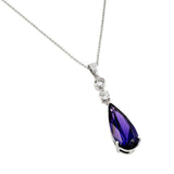 Sterling Silver Necklace with Round Clear Cz Connected with Dangling Solitaire Prong Set with Teardrop Cut Amethyst Cz PendantAnd Chain Length of 16 -18  AdjustableAnd Pendant Dimensions: 10.3MMx46.8MM