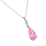 Sterling Silver Necklace with Round Clear Cz Connected with Dangling Solitaire Prong Set with Teardrop Cut Pink Cz PendantAnd Chain Length of 16 -18  AdjustableAnd Pendant Dimensions: 10.3MMx46.8MM