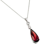 Sterling Silver Necklace with Round Clear Cz Connected with Dangling Solitaire Prong Set with Teardrop Cut Garnet Cz PendantAnd Chain Length of 16 -18  AdjustableAnd Pendant Dimensions: 10.3MMx46.8MM