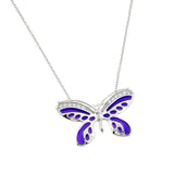 Sterling Silver Necklace with Purple Enamel Butterfly Inlaid with Clear Czs PendantAnd Chain Length of 16  AdjustableAnd Pendant Dimensions: 21.6MMx34.6MM