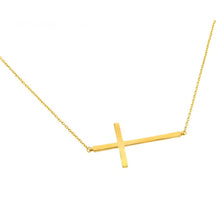 Load image into Gallery viewer, Sterling Silver Gold Plated Necklace with Plain Sideways Solid Cross PendantAnd Chain Length of 29 And Cross Dimensions: 39.7MMx20.8MM