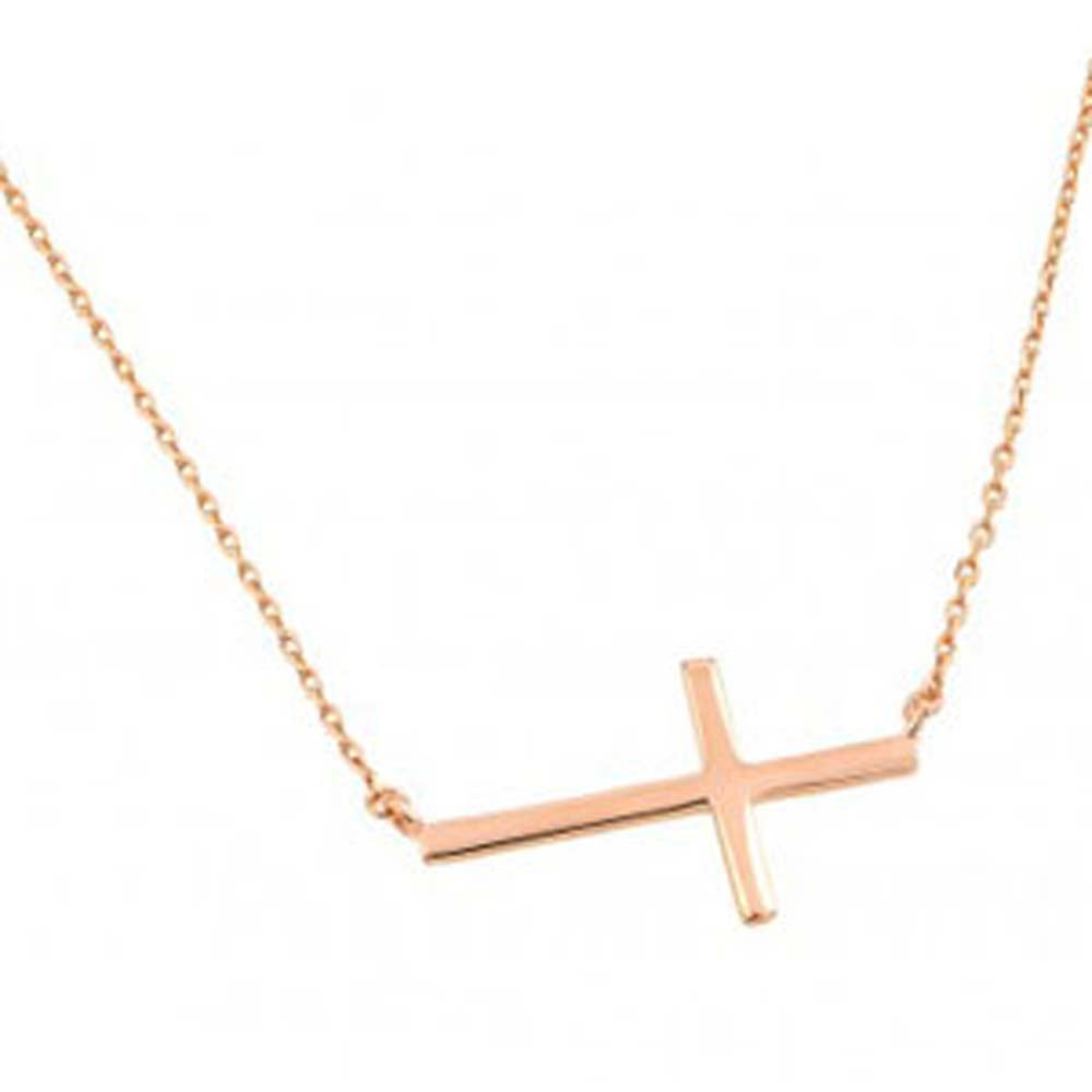 Sterling Silver Rose Gold Plated Necklace with Sideways Cross PendantAnd Chain Length of 16 -18  AdjustableAnd Pendant Dimensions: 26.9MMx13.8MM