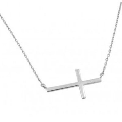 Sterling Silver Necklace with Modish Plain Sideways Solid Cross PendantAnd Chain Length of 16 -18  Adj