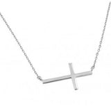 Sterling Silver Necklace with Modish Plain Sideways Solid Cross PendantAnd Chain Length of 16 -18  Adj