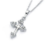 Sterling Silver Rhodium Plated Clear CZ Cross Pendant Necklace