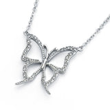 Sterling Silver Necklace with Fancy Open Paved Butterfly PendantAnd Pendant Dimensions of 24MMx25MM