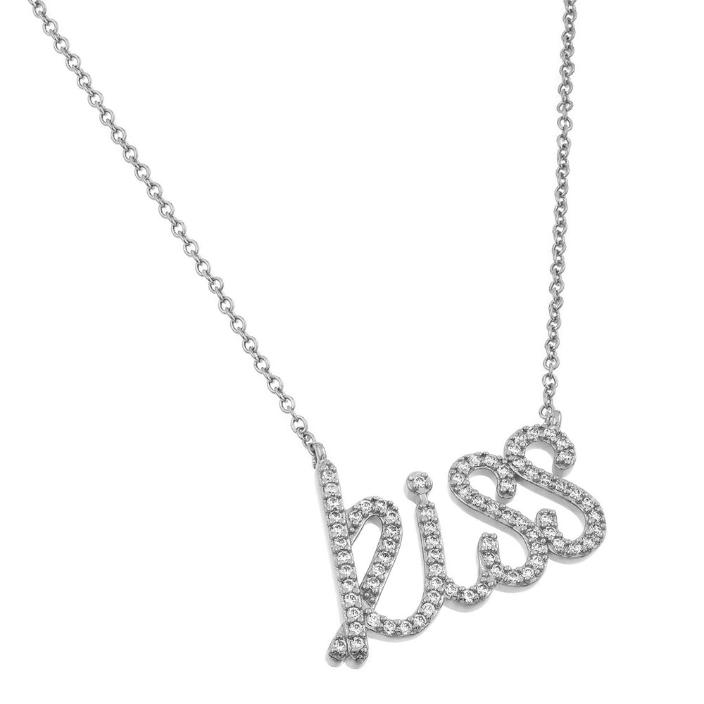 Sterling Silver Rhodium Plated KISS Necklace