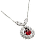 Sterling Silver Necklace with Elegant Pendant Centered with Pearshape Cut Garnet Cz and Halo Set with Clear CzsAnd Chain Length of 16  AdjustableAnd Pendant Dimensions: 32.4MMx19MM