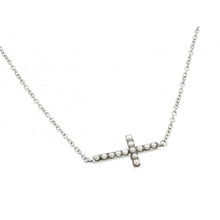 Load image into Gallery viewer, Sterling Silver Necklace with Stylish Sideways Cross Inlaid with White Pearls PendantAnd Chain Length of 16  AdjustableAnd Pendant Dimensions: 23.8MMx11.3MM