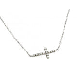 Sterling Silver Necklace with Stylish Sideways Cross Inlaid with White Pearls PendantAnd Chain Length of 16  AdjustableAnd Pendant Dimensions: 23.8MMx11.3MM