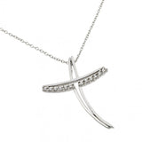 Sterling Silver Necklace with Curved Cross Inlaid with Clear Czs PendantAnd Chain Length of 16  AdjustableAnd Pendant Dimensions: 33.7MMx25.2MM