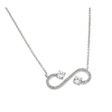 Sterling Silver Necklace with Classy Paved Clear Czs Open Infinity  S  Pendant with Two Larger Cz on Both EndsAnd Chain Length of 16 -18  AdjustableAnd Pendant Dimensions: 28.6MMx11.8MM