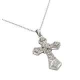 Sterling Silver Necklace with Gothic Cross Inlaid with Clear Czs PendantAnd Chain Length of 16-18  AdjustableAnd Pendant Dimensions: 20.8MMx33MM