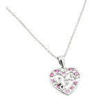 Sterling Silver Necklace with Trendy Open Heart and Centered Word  Love  Inlaid with Pink CzsAnd Chain Length of 16  AdjustableAnd Pendant Dimensions: 17.4MMx18.6MM