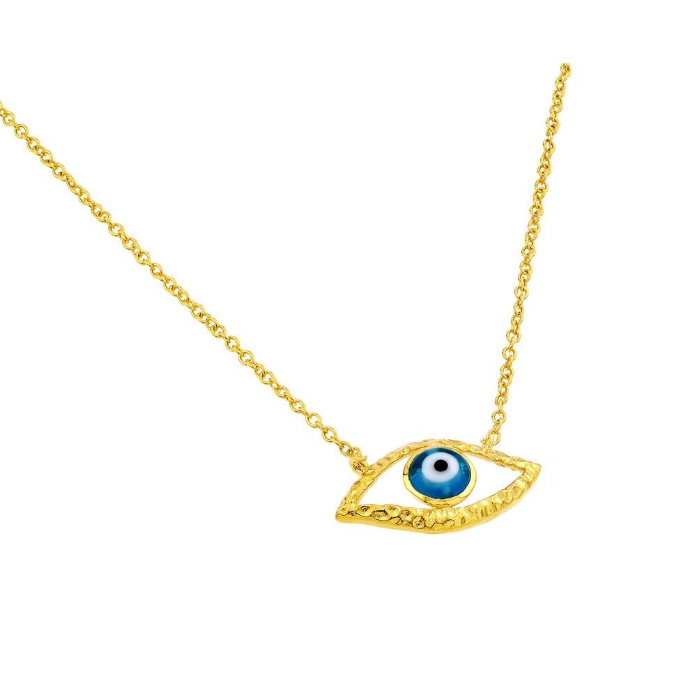 Sterling Silver Gold Plated Blue Evil Eye Iris Pendant Necklace