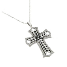 Load image into Gallery viewer, Sterling Silver Rhodium Plated Clear CZ Stone Cross in Black Setting Pendant Necklace