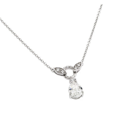 Sterling Silver Rhodium Plated Clear CZ Stone Tear Drop Shape Pendant Necklace