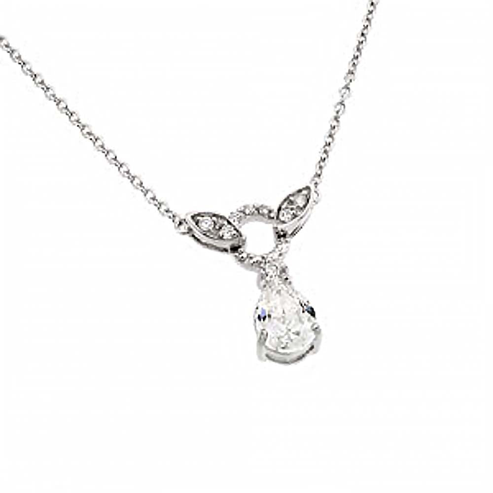 Sterling Silver Necklace with Pearshape Cut Clear Cz Pendant and Marquise Cut and Circle ConnectorsAnd Chain Length of 16 And Pendant Dimensions: 21.4MMx20.8MM