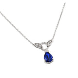 Sterling Silver Necklace with Pearshape Cut Blue Sapphire Cz Pendant and Marquise Cut and Circle ConnectorsAnd Chain Length of 16 And Pendant Dimensions: 21.4MMx20.8MM