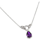 Sterling Silver Necklace with Pearshape Cut Amethyst Cz Pendant and Marquise Cut and Circle ConnectorsAnd Chain Length of 16 And Pendant Dimensions: 21.4MMx20.8MM