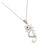 Sterling Silver Necklace with Fancy Seahorse Inlaid with Clear Czs PendantAnd Chain Length of 28  AdjustableAnd Pendant Dimensions: 31.4MMx13.3MM