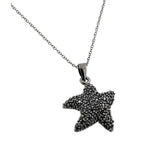 Sterling Silver Black Rhodium Plated Necklace with Fancy Paved Black Czs Starfish PendantAnd Chain Length of 16 -18  AdjustableAnd Pendant Dimensions: 28.5MMx21.7MM