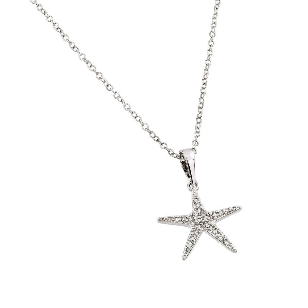 Sterling Silver Necklace with Paved Clear Czs Starfish PendantAnd Chain Length of 16 -18  AdjustableAnd Pendant Dimensions: 16MMx15MM