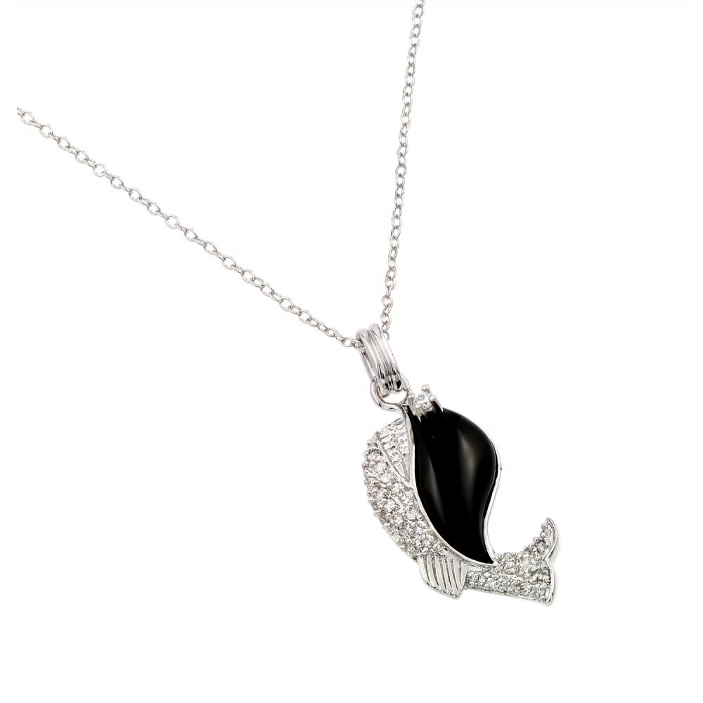 Sterling Silver Neckalace with Black Onyx Whale with Paved Clear Czs PendantAnd Chain Length of 18  AdjustableAnd Pendant Dimensions: 29.2MMx13.4MM