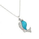 Sterling Silver Neckalace with Turquoise Blue Whale with Paved Clear Czs PendantAnd Chain Length of 18  AdjustableAnd Pendant Dimensions: 29.2MMx13.4MM