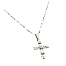 Load image into Gallery viewer, Sterling Silver Rhodium Plated Cross Pearl Pendant Necklace