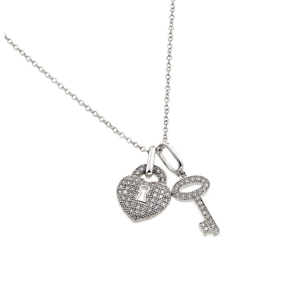 Sterling Silve Heart Shaped Lock and Key Necklace