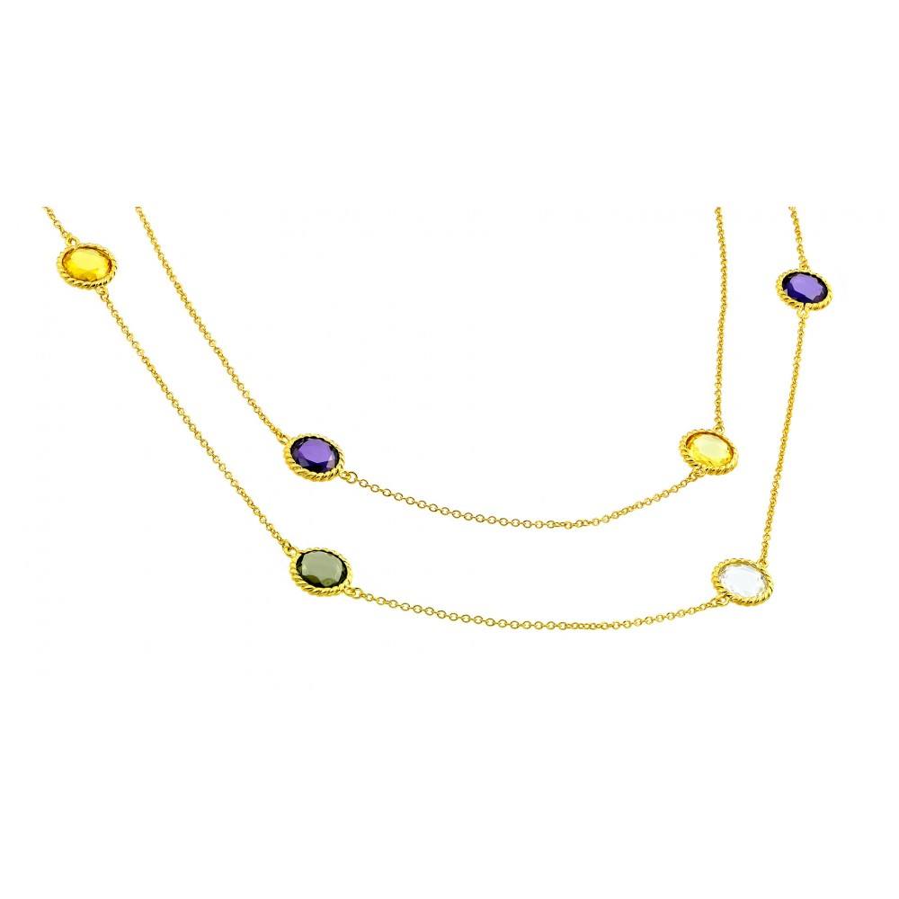 Sterling Silver Gold Plate Multi Color CZ Stone Necklace