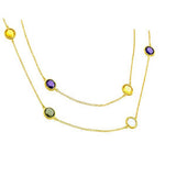 Sterling Silver Gold Plated Double Strand Necklace Connected with Multi-Color Czs on Twisted Bezel SettingAnd Chain Length of 40 And Cz Diameter: 12MM