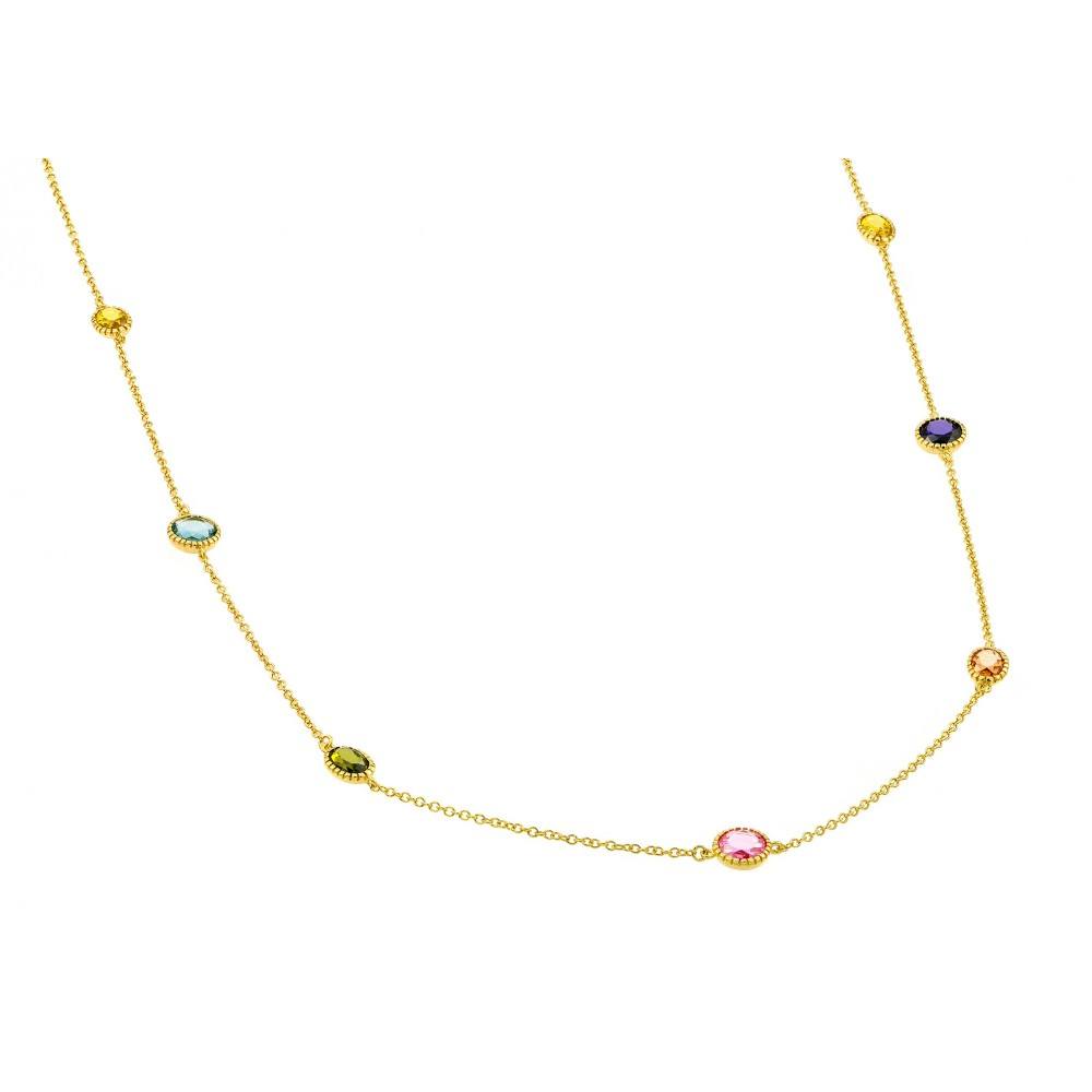 Sterling Silver Gold Plated Multi Color CZ Stone Necklace