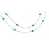 Sterling Silver Double Strand Necklace Connected with Different Cut Turquoise Stone on Bezel SettingAnd Chain Length of 40