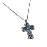 Sterling Silver Black Rhodium Finish Necklace with Modish Paved Clear and Blue Sapphire Czs Cross PendantAnd Chain Length of 16 -18  AdjustableAnd Pendant Dimensions: 30.6MMx17.4MM