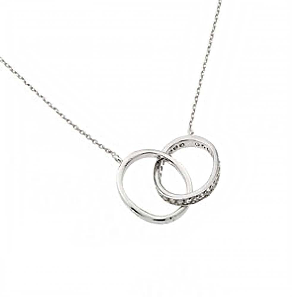 Sterling Silver Necklace with Double Oval Ring Inlaid with Clear Czs PendantAnd Chain Length of 18  AdjustableAnd Pendant Dimensions: 35.5MMx14.3MM