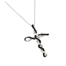 Load image into Gallery viewer, Sterling Silver Rhodium Plated Black CZ Twisted Cross Pendant Necklace