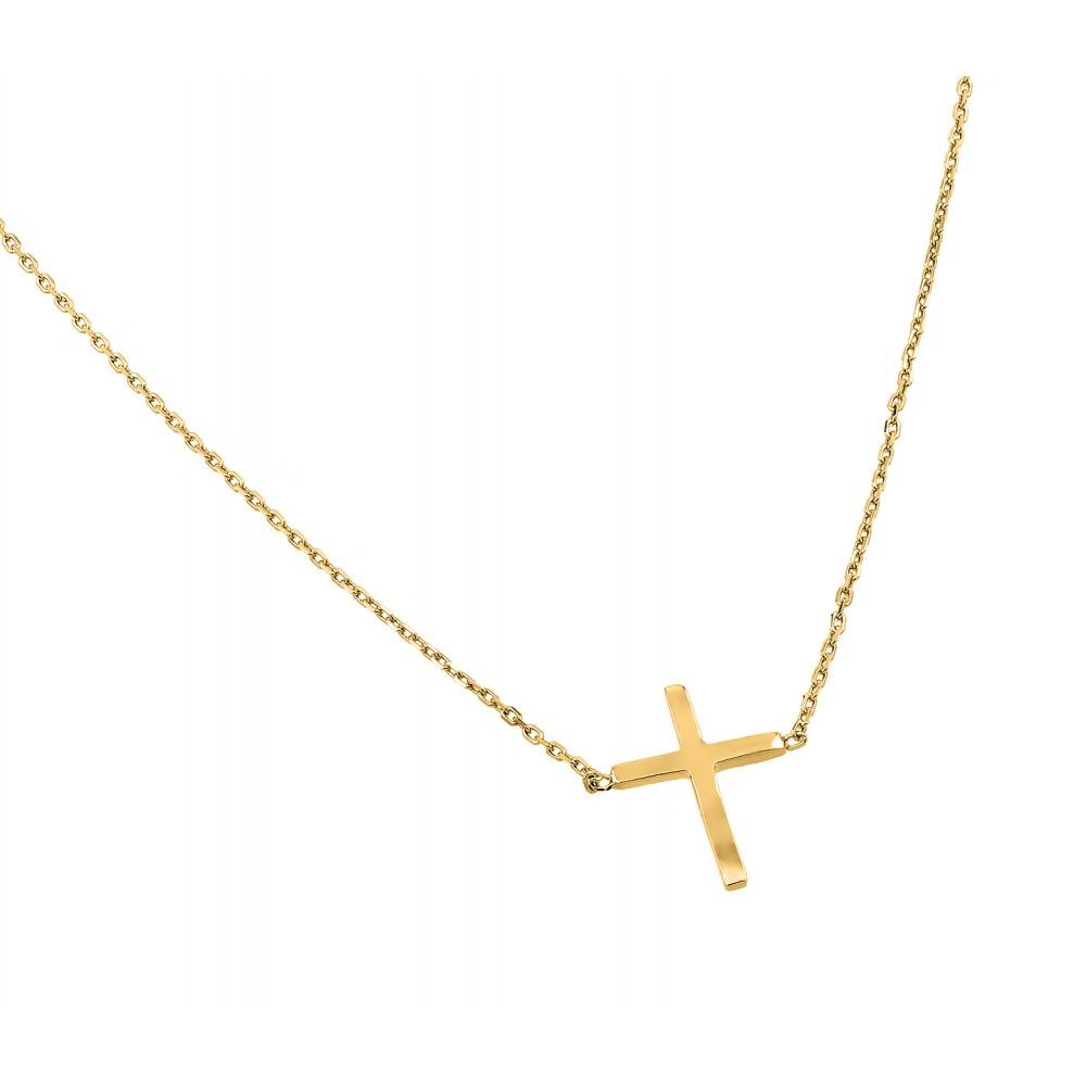 Sterling Silver Gold Plated Necklace with Plain Square Cross PendantAnd Chain Length of 16  with 2  extensionAnd Cross Dimesion: 13.6MMx15.3MM