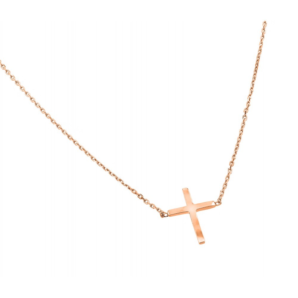 Sterling Silver Rose Gold Plated Necklace with Plain Square Cross PendantAnd Chain Length of 16  with 2  extensionAnd Cross Dimesion: 13.6MMx15.3MM