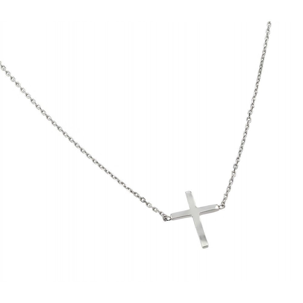 Sterling Silver Rhodium Plated Necklace with Plain Square Cross PendantAnd Chain Length of 16  with 2  extensionAnd Cross Dimesion: 13.6MMx15.3MM