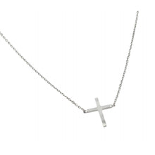 Load image into Gallery viewer, Sterling Silver Rhodium Plated Necklace with Plain Square Cross PendantAnd Chain Length of 16  with 2  extensionAnd Cross Dimesion: 13.6MMx15.3MM