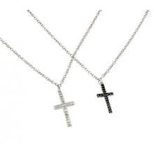 Load image into Gallery viewer, Sterling Silver Rhodium Plated Cross with Clear or Black CZ Stones Pendant Necklace