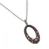 Sterling Silver Black Rhodium Plated Necklace with Elegant Paved Clear & Red Czs Oval Hoop PendantAnd Chain Length of 16 -18  Adjustable