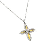 Sterling Silver Necklace with Two-Toned Paved Czs Cross PendantAnd Chain Length of 18  AdjustableAnd Pendant Dimensions: 27.6MMx21.8MM