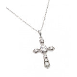 Sterling Silver Vintage Style Necklace with Gothic Cross Inlaid with Clear Czs PendantAnd Chain Length of 18  AdjustableAnd Pendant Dimensions: 29.9MMx18.4MM