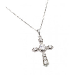 Sterling Silver Vintage Style Necklace with Gothic Cross Inlaid with Clear Czs PendantAnd Chain Length of 18  AdjustableAnd Pendant Dimensions: 29.9MMx18.4MM